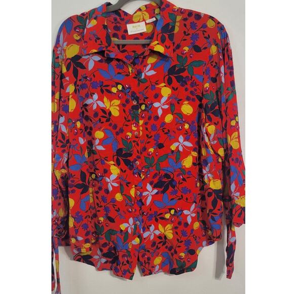 Maeve Anthropologie Shirt Size 18W Blithe Button Down Red Fruit Floral Challis - Picture 4 of 12